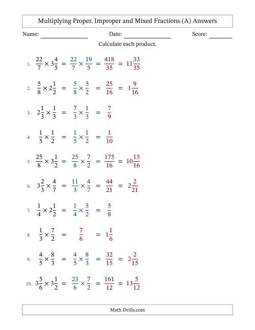 The Multiplying Proper, Improper and Mixed Fractions with No Simplifying (Fillable) (All) Math Worksheet Page 2