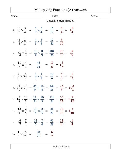 The Multiplying Proper, Improper and Mixed Fractions with All Simplifying (Fillable) (A) Math Worksheet Page 2