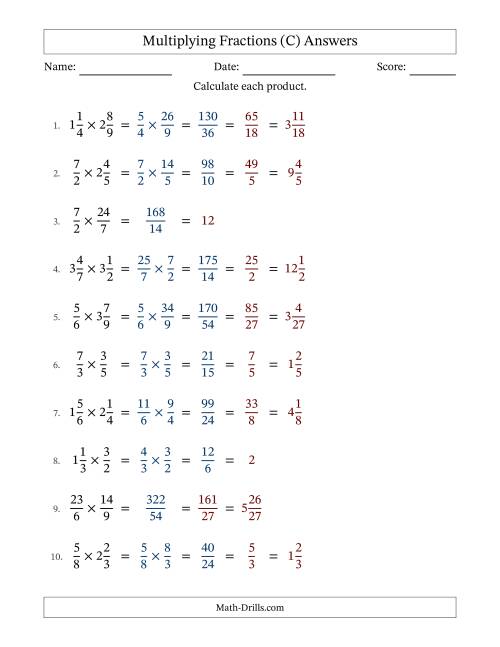 The Multiplying Proper, Improper and Mixed Fractions with All Simplification (Fillable) (C) Math Worksheet Page 2
