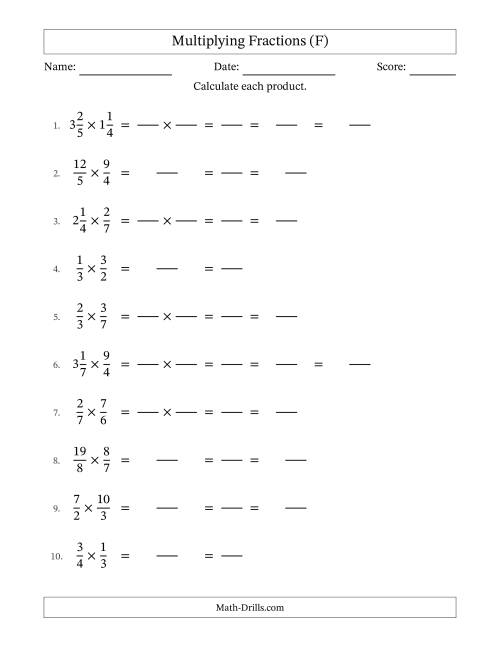 The Multiplying Proper, Improper and Mixed Fractions with All Simplification (Fillable) (F) Math Worksheet