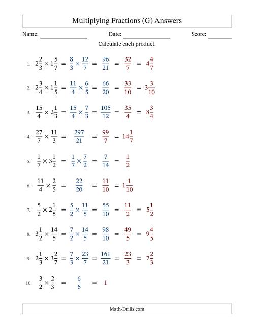 The Multiplying Proper, Improper and Mixed Fractions with All Simplification (Fillable) (G) Math Worksheet Page 2
