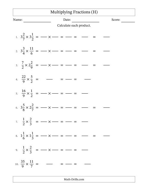 The Multiplying Proper, Improper and Mixed Fractions with All Simplification (Fillable) (H) Math Worksheet