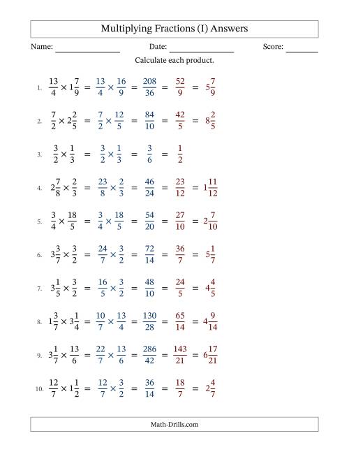 The Multiplying Proper, Improper and Mixed Fractions with All Simplification (Fillable) (I) Math Worksheet Page 2