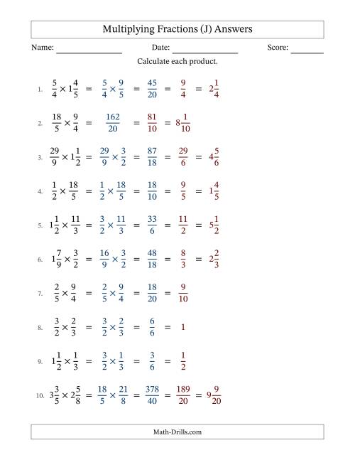 The Multiplying Proper, Improper and Mixed Fractions with All Simplification (Fillable) (J) Math Worksheet Page 2