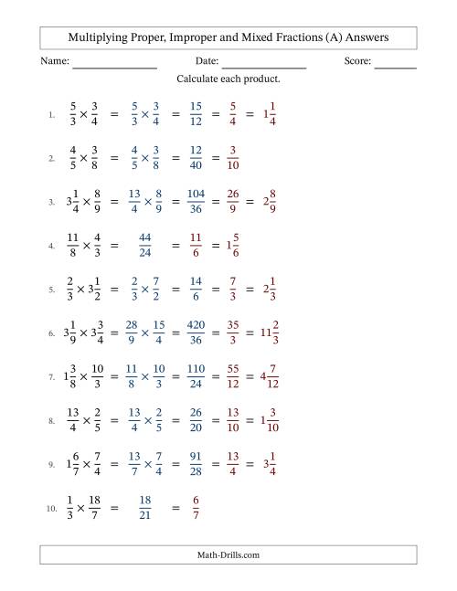 The Multiplying Proper, Improper and Mixed Fractions with All Simplifying (Fillable) (All) Math Worksheet Page 2