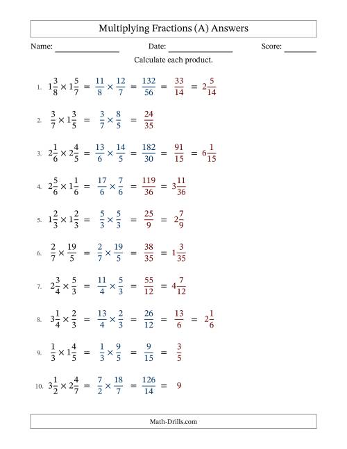 The Multiplying Proper, Improper and Mixed Fractions with Some Simplifying (Fillable) (A) Math Worksheet Page 2