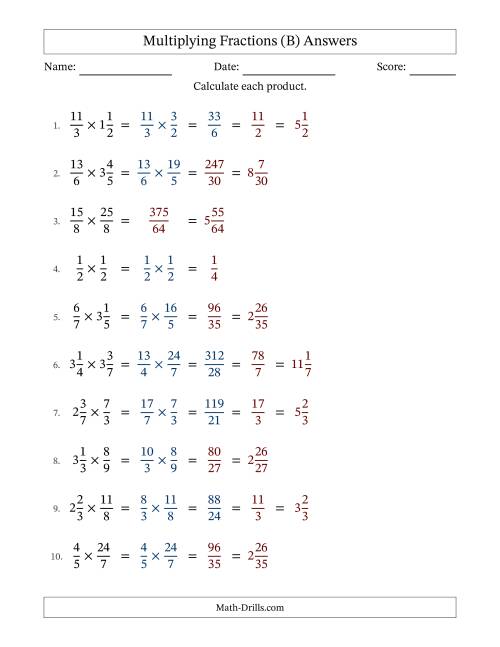 The Multiplying Proper, Improper and Mixed Fractions with Some Simplification (Fillable) (B) Math Worksheet Page 2