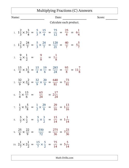 The Multiplying Proper, Improper and Mixed Fractions with Some Simplification (Fillable) (C) Math Worksheet Page 2
