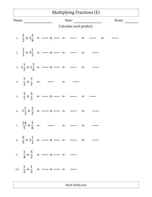 The Multiplying Proper, Improper and Mixed Fractions with Some Simplification (Fillable) (E) Math Worksheet