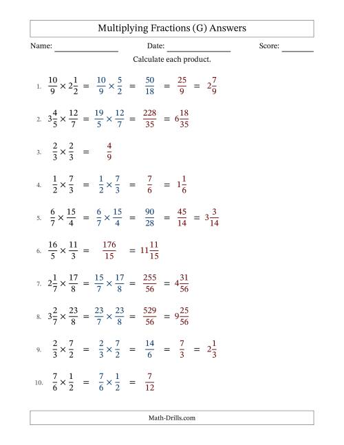 The Multiplying Proper, Improper and Mixed Fractions with Some Simplification (Fillable) (G) Math Worksheet Page 2