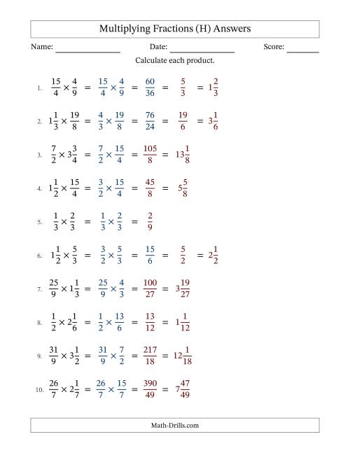 The Multiplying Proper, Improper and Mixed Fractions with Some Simplification (Fillable) (H) Math Worksheet Page 2