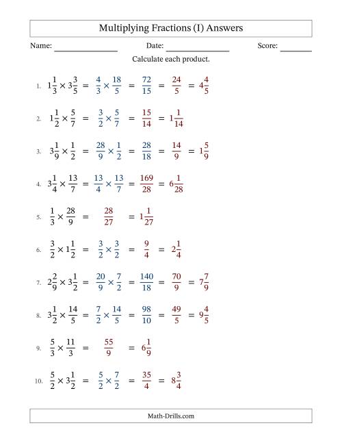 The Multiplying Proper, Improper and Mixed Fractions with Some Simplification (Fillable) (I) Math Worksheet Page 2