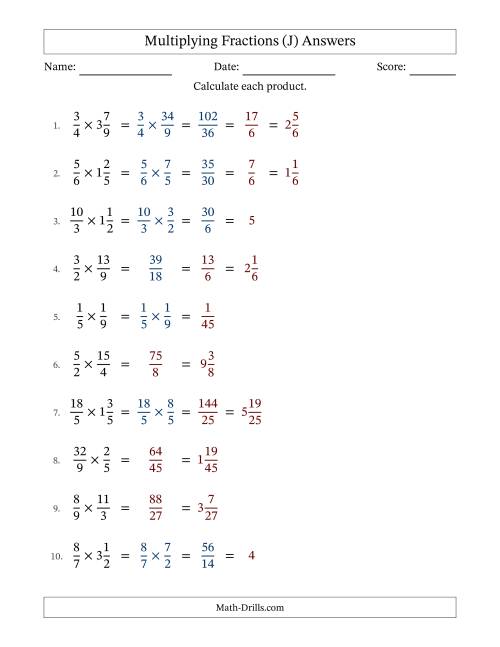 The Multiplying Proper, Improper and Mixed Fractions with Some Simplification (Fillable) (J) Math Worksheet Page 2