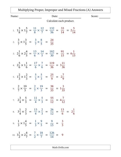The Multiplying Proper, Improper and Mixed Fractions with Some Simplifying (Fillable) (All) Math Worksheet Page 2