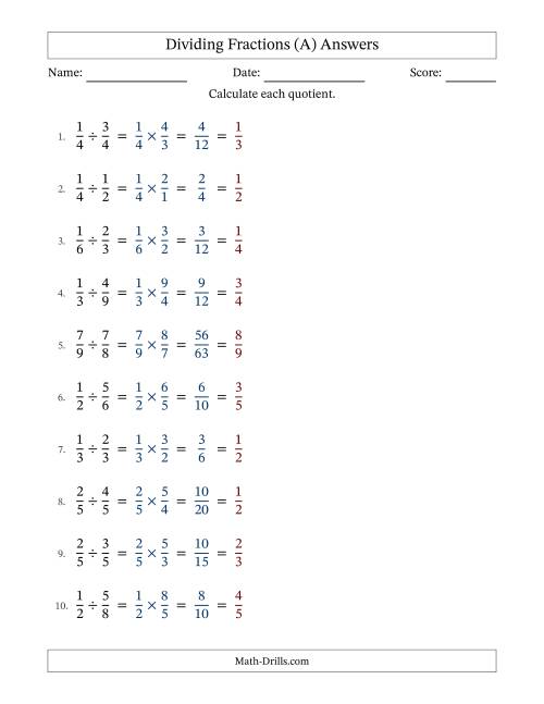 The Dividing Two Proper Fractions with All Simplifying (Fillable) (A) Math Worksheet Page 2