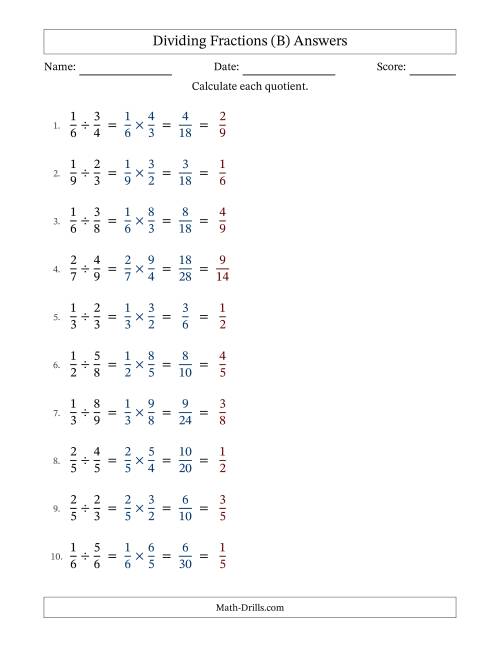 The Dividing Two Proper Fractions with All Simplification (Fillable) (B) Math Worksheet Page 2
