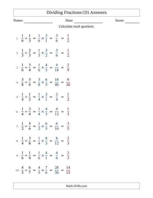 The Dividing Two Proper Fractions with All Simplification (Fillable) (D) Math Worksheet Page 2