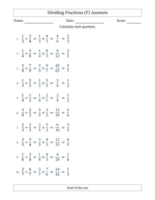 The Dividing Two Proper Fractions with All Simplification (Fillable) (F) Math Worksheet Page 2