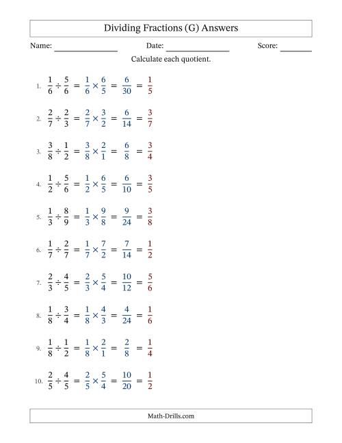 The Dividing Two Proper Fractions with All Simplification (Fillable) (G) Math Worksheet Page 2