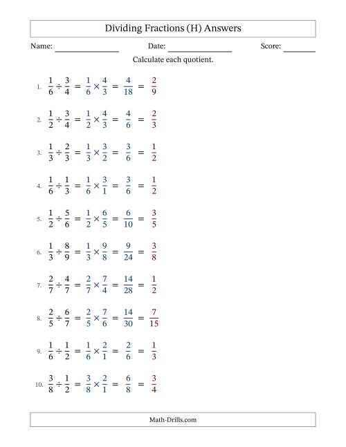 The Dividing Two Proper Fractions with All Simplification (Fillable) (H) Math Worksheet Page 2