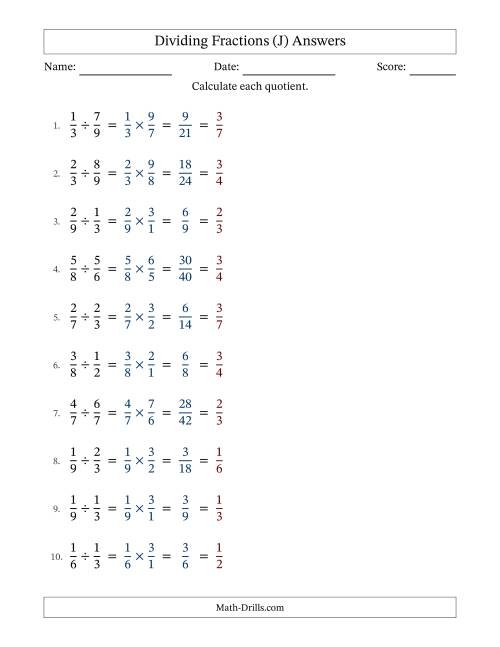The Dividing Two Proper Fractions with All Simplification (Fillable) (J) Math Worksheet Page 2