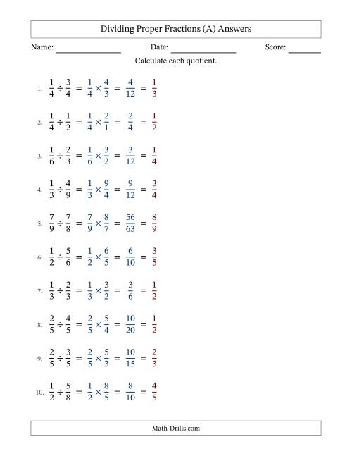 The Dividing Two Proper Fractions with All Simplifying (Fillable) (All) Math Worksheet Page 2