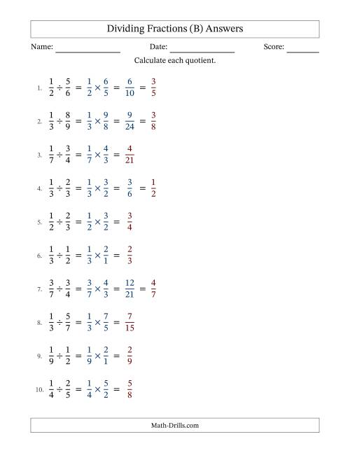 The Dividing Two Proper Fractions with Some Simplification (Fillable) (B) Math Worksheet Page 2