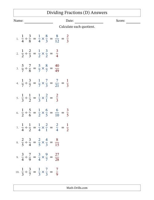 The Dividing Two Proper Fractions with Some Simplification (Fillable) (D) Math Worksheet Page 2