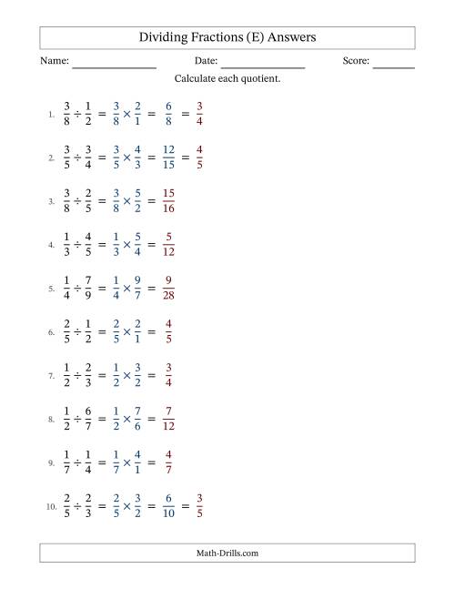 The Dividing Two Proper Fractions with Some Simplification (Fillable) (E) Math Worksheet Page 2