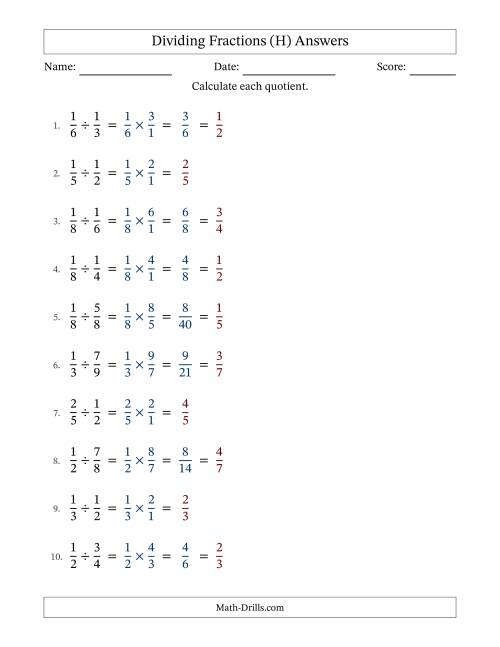 The Dividing Two Proper Fractions with Some Simplification (Fillable) (H) Math Worksheet Page 2