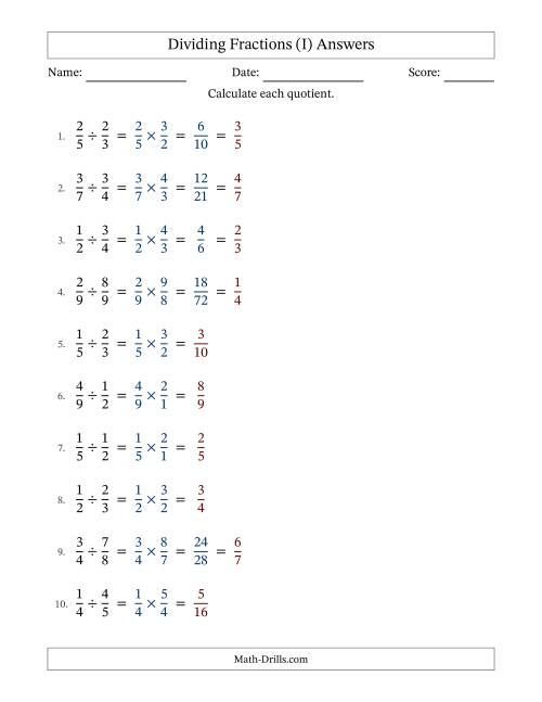 The Dividing Two Proper Fractions with Some Simplification (Fillable) (I) Math Worksheet Page 2