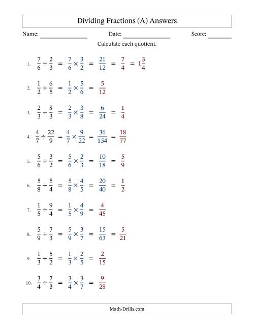 The Dividing Proper and Improper Fractions with Some Simplification (Fillable) (A) Math Worksheet Page 2