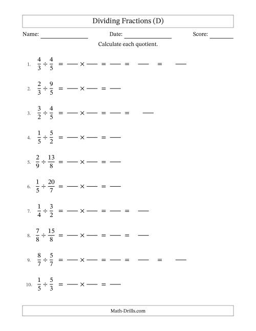The Dividing Proper and Improper Fractions with Some Simplification (Fillable) (D) Math Worksheet