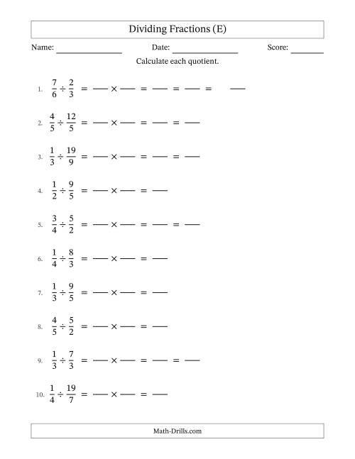 The Dividing Proper and Improper Fractions with Some Simplification (Fillable) (E) Math Worksheet