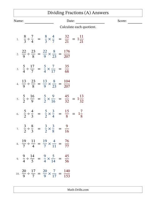 The Dividing Two Improper Fractions with No Simplifying (Fillable) (A) Math Worksheet Page 2