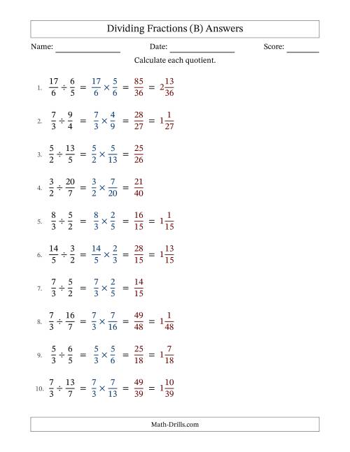 The Dividing Two Improper Fractions with No Simplification (Fillable) (B) Math Worksheet Page 2