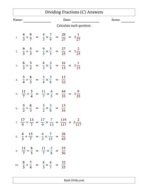 The Dividing Two Improper Fractions with No Simplification (Fillable) (C) Math Worksheet Page 2