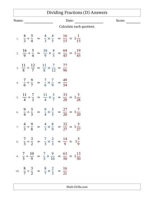 The Dividing Two Improper Fractions with No Simplification (Fillable) (D) Math Worksheet Page 2