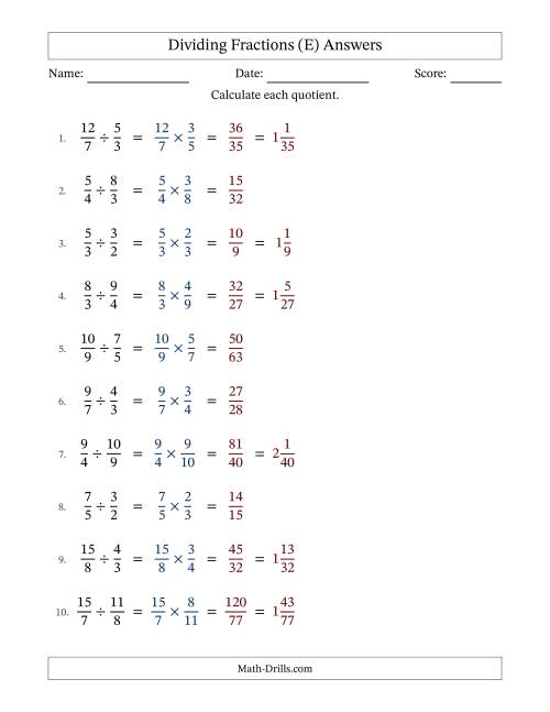 The Dividing Two Improper Fractions with No Simplification (Fillable) (E) Math Worksheet Page 2