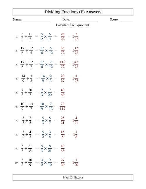 The Dividing Two Improper Fractions with No Simplification (Fillable) (F) Math Worksheet Page 2