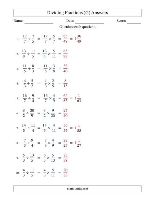 The Dividing Two Improper Fractions with No Simplification (Fillable) (G) Math Worksheet Page 2
