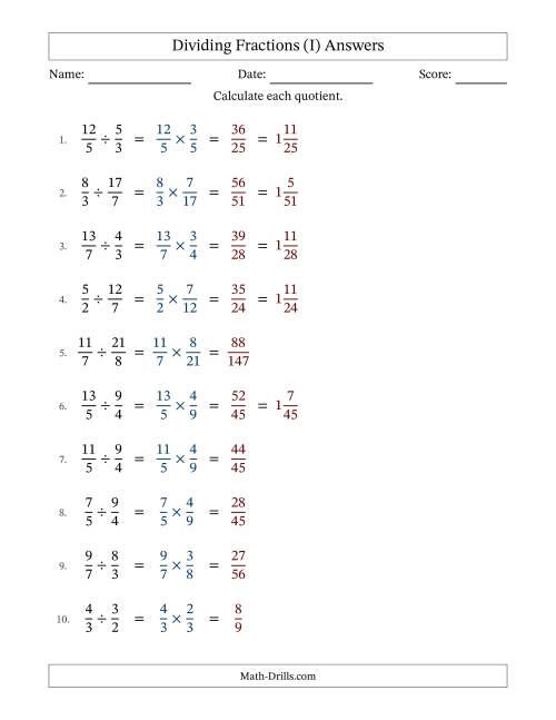 The Dividing Two Improper Fractions with No Simplification (Fillable) (I) Math Worksheet Page 2