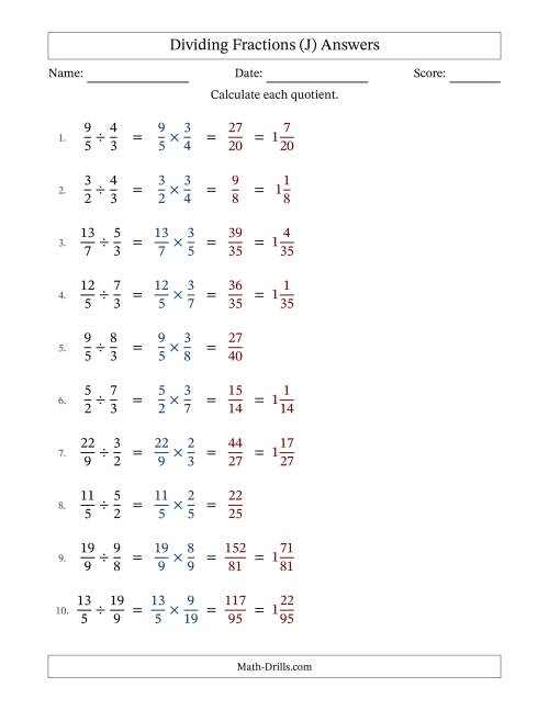 The Dividing Two Improper Fractions with No Simplification (Fillable) (J) Math Worksheet Page 2