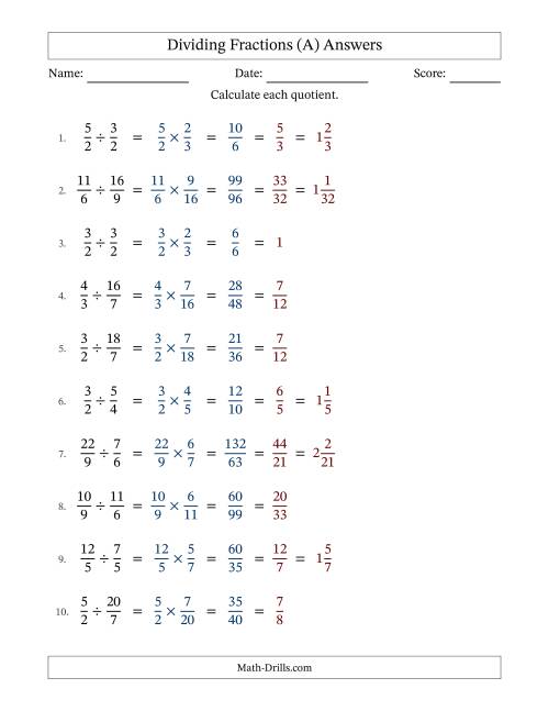 The Dividing Two Improper Fractions with All Simplifying (Fillable) (A) Math Worksheet Page 2
