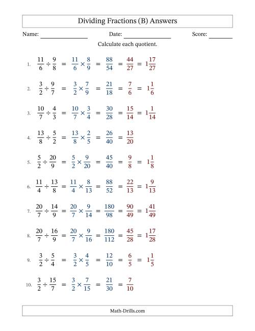The Dividing Two Improper Fractions with All Simplification (Fillable) (B) Math Worksheet Page 2