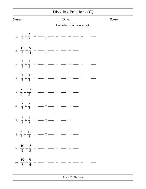 The Dividing Two Improper Fractions with All Simplification (Fillable) (C) Math Worksheet