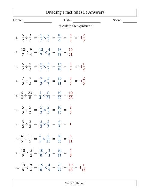The Dividing Two Improper Fractions with All Simplification (Fillable) (C) Math Worksheet Page 2