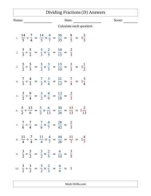 The Dividing Two Improper Fractions with All Simplification (Fillable) (D) Math Worksheet Page 2
