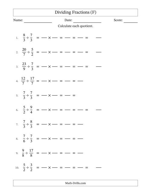 The Dividing Two Improper Fractions with All Simplification (Fillable) (F) Math Worksheet