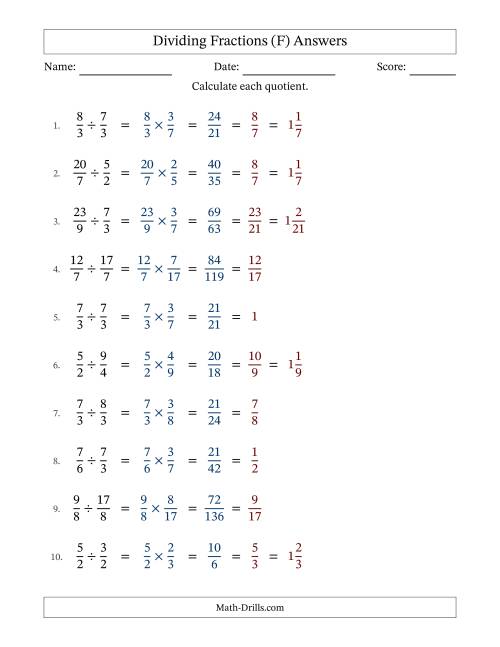 The Dividing Two Improper Fractions with All Simplification (Fillable) (F) Math Worksheet Page 2